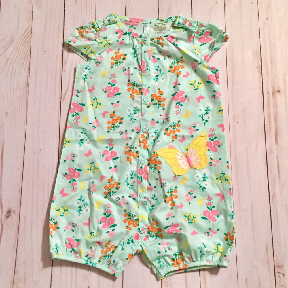 Light Blue Floral Butterfly Bodysuit Spring Romper
